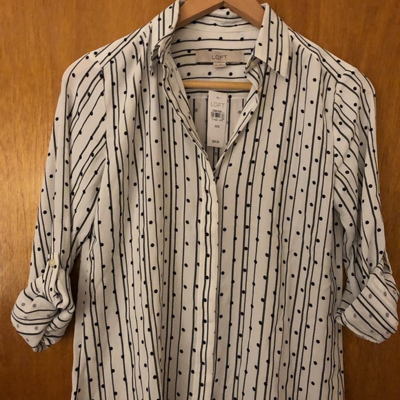 NEW W/ TAG LOFT Dot Stripe Utility Blouse XXS - Picture 4 of 4